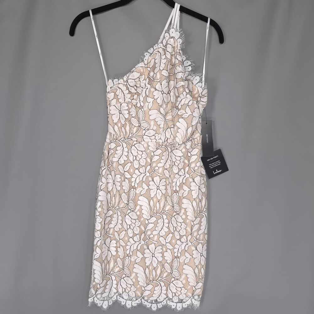 LULUS Womens New Cocktail‎ Dress SMALL Beige Floral Lace Halter Sheath D20817HL